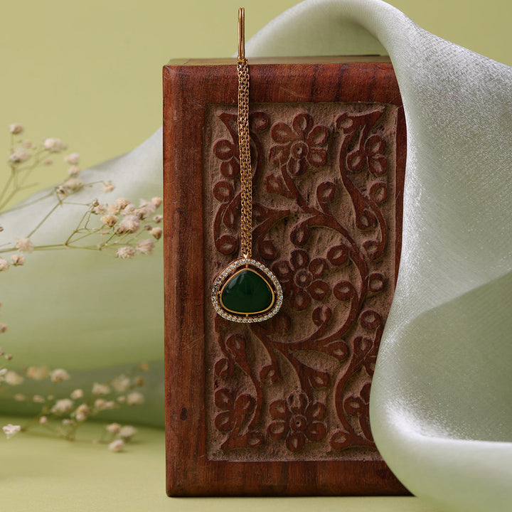 Stone Dark Green Kundan Maang Tikka | SHOBITAM