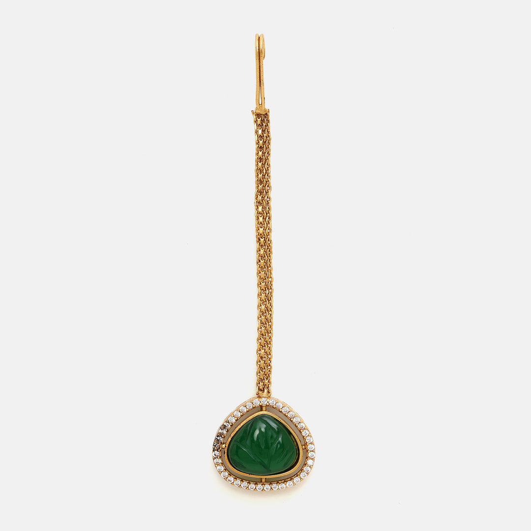 Stone Dark Green Kundan Maang Tikka | SHOBITAM