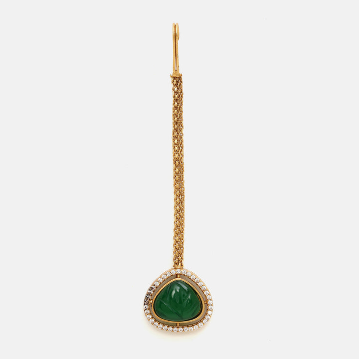 Stone Dark Green Kundan Maang Tikka | SHOBITAM