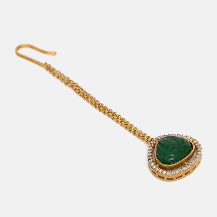 Stone Dark Green Kundan Maang Tikka | SHOBITAM