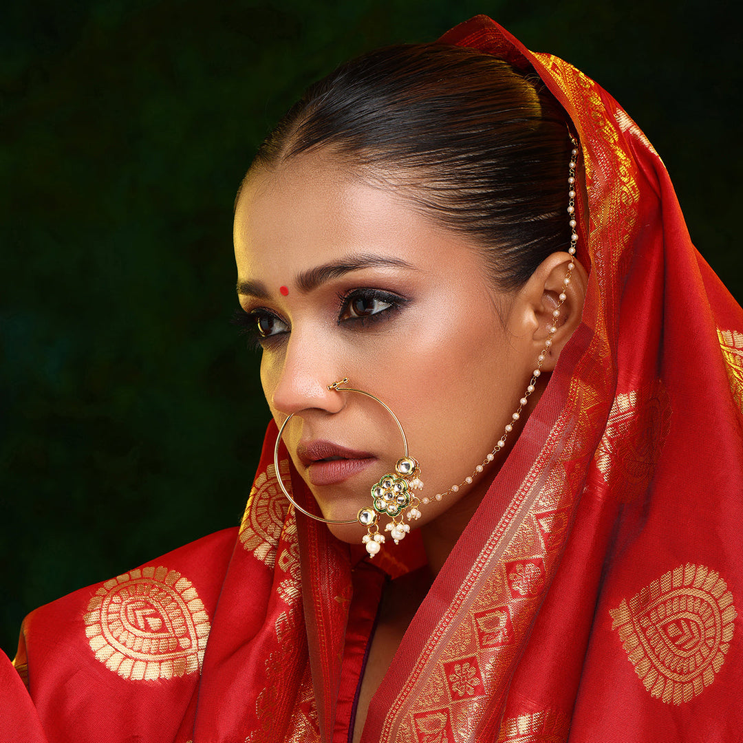 Kundan Maharani Nose Ring (Clip On)| SHOBITAM