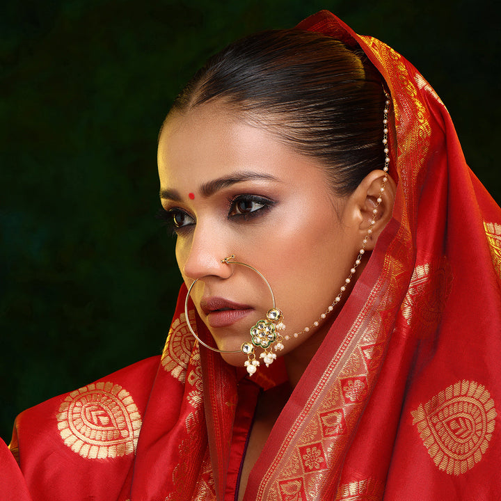 Kundan Maharani Nose Ring (Clip On)| SHOBITAM