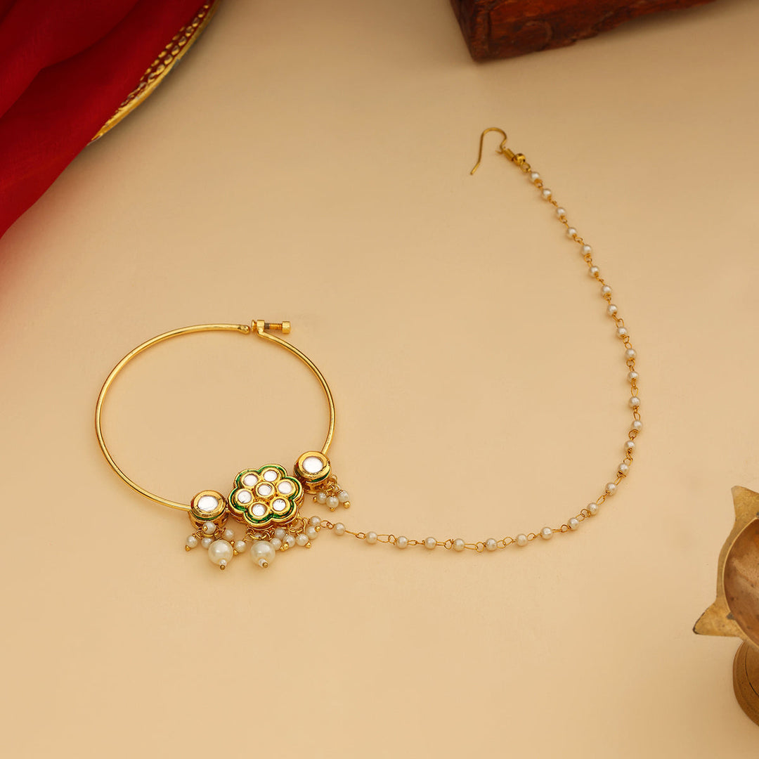 Kundan Maharani Nose Ring (Clip On)| SHOBITAM