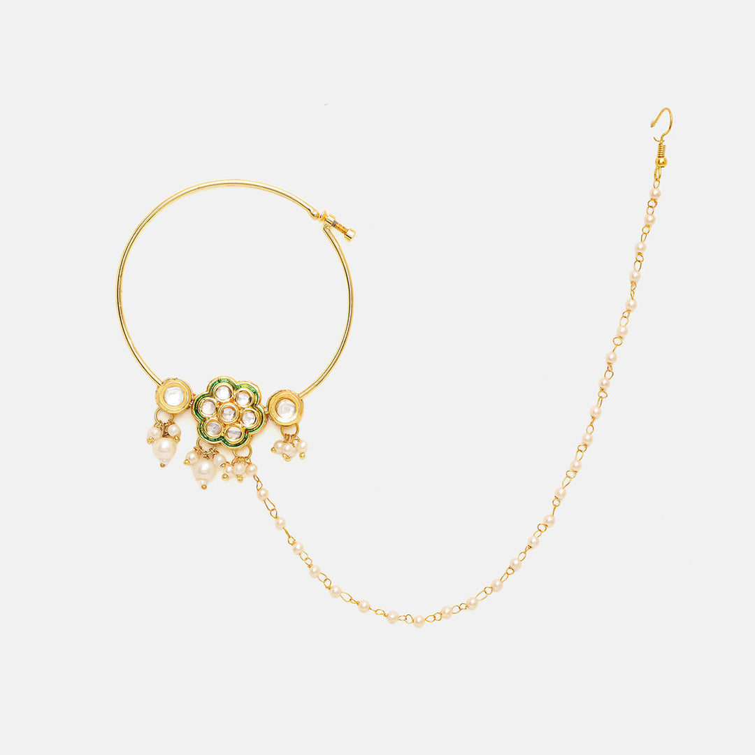 Kundan Maharani Nose Ring (Clip On)| SHOBITAM