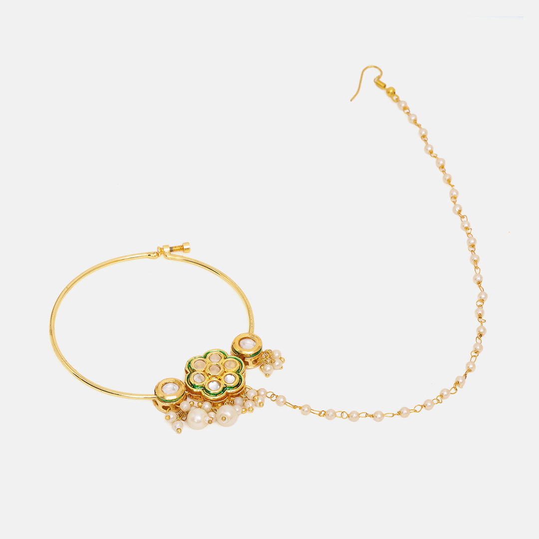Kundan Maharani Nose Ring (Clip On)| SHOBITAM