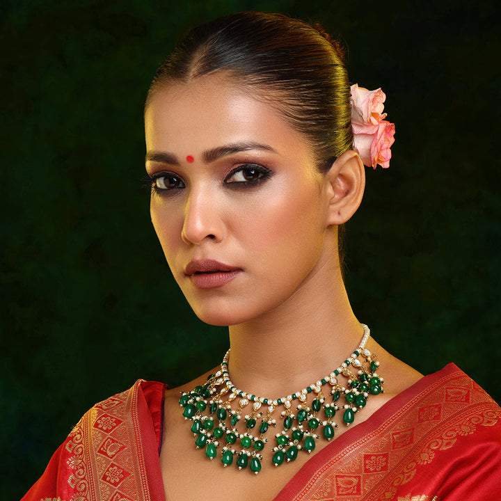 Kundan and Emerald Necklace | SHOBITAM