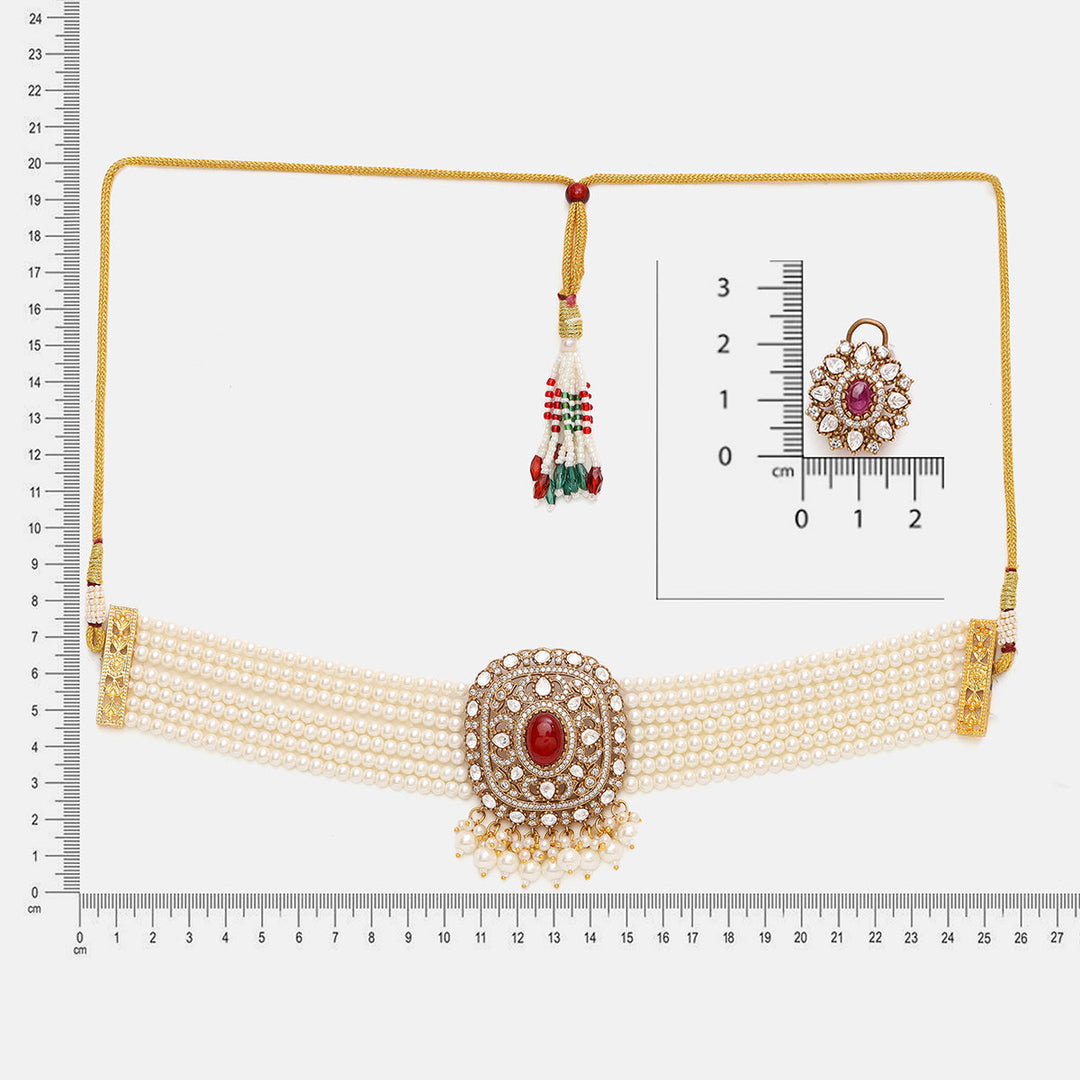 Pearl and Kundan Necklace with Stud Earrings | SHOBITAM