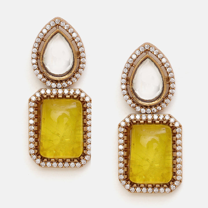 Green Stone and Moissanite Necklace with matching Earrings and Maang Tikka | SHOBITAM