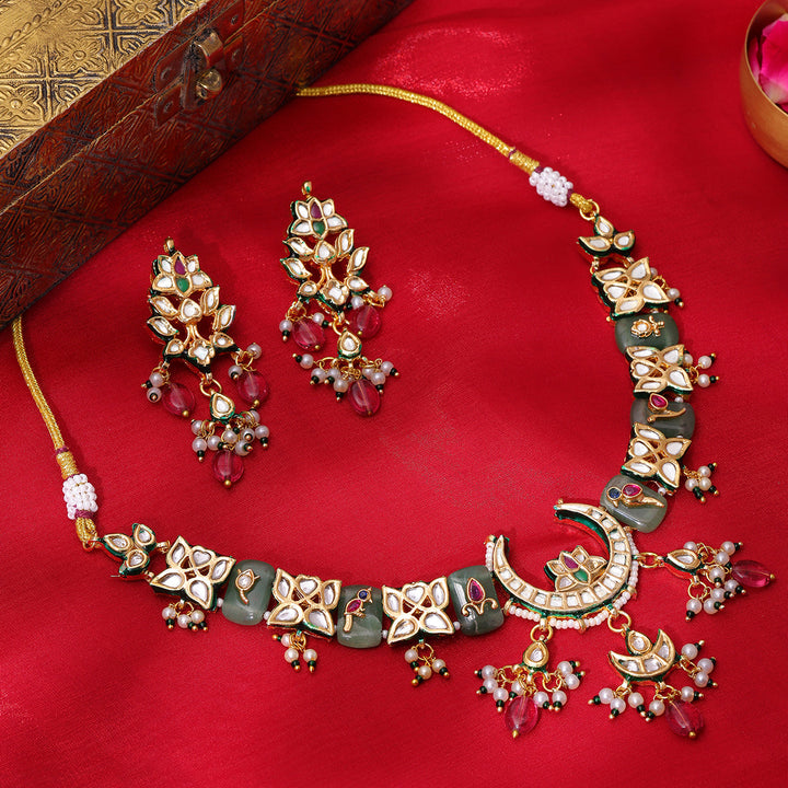 Kundan and Stonework Necklace with Matching Earrings | SHOBITAM