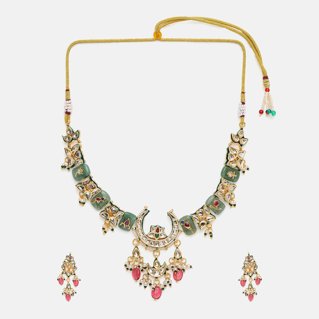 Kundan and Stonework Necklace with Matching Earrings | SHOBITAM