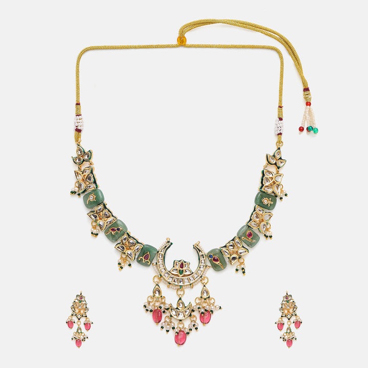 Kundan and Stonework Necklace with Matching Earrings | SHOBITAM