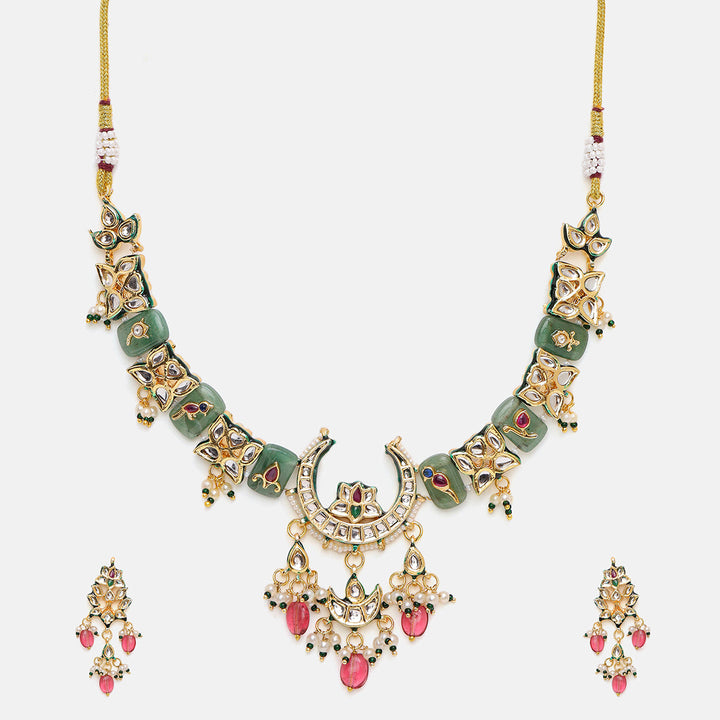 Kundan and Stonework Necklace with Matching Earrings | SHOBITAM