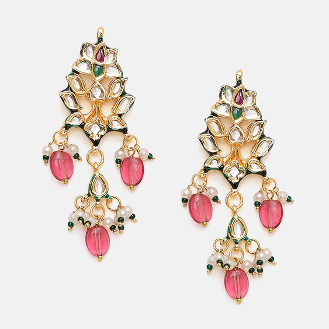 Kundan and Stonework Necklace with Matching Earrings | SHOBITAM