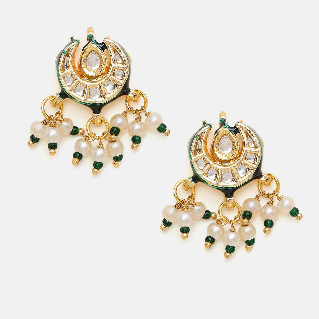 Long Kundan and Stonework Necklace with Earrings | SHOBITAM