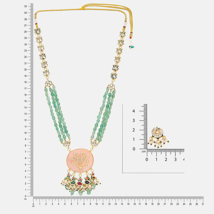 Long Kundan and Stonework Necklace with Earrings | SHOBITAM