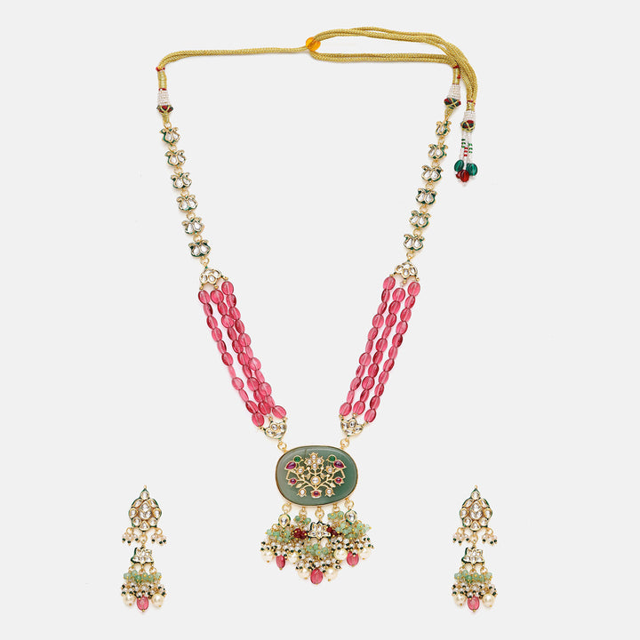 Long Multi Kundan Necklace with Earrings | SHOBITAM