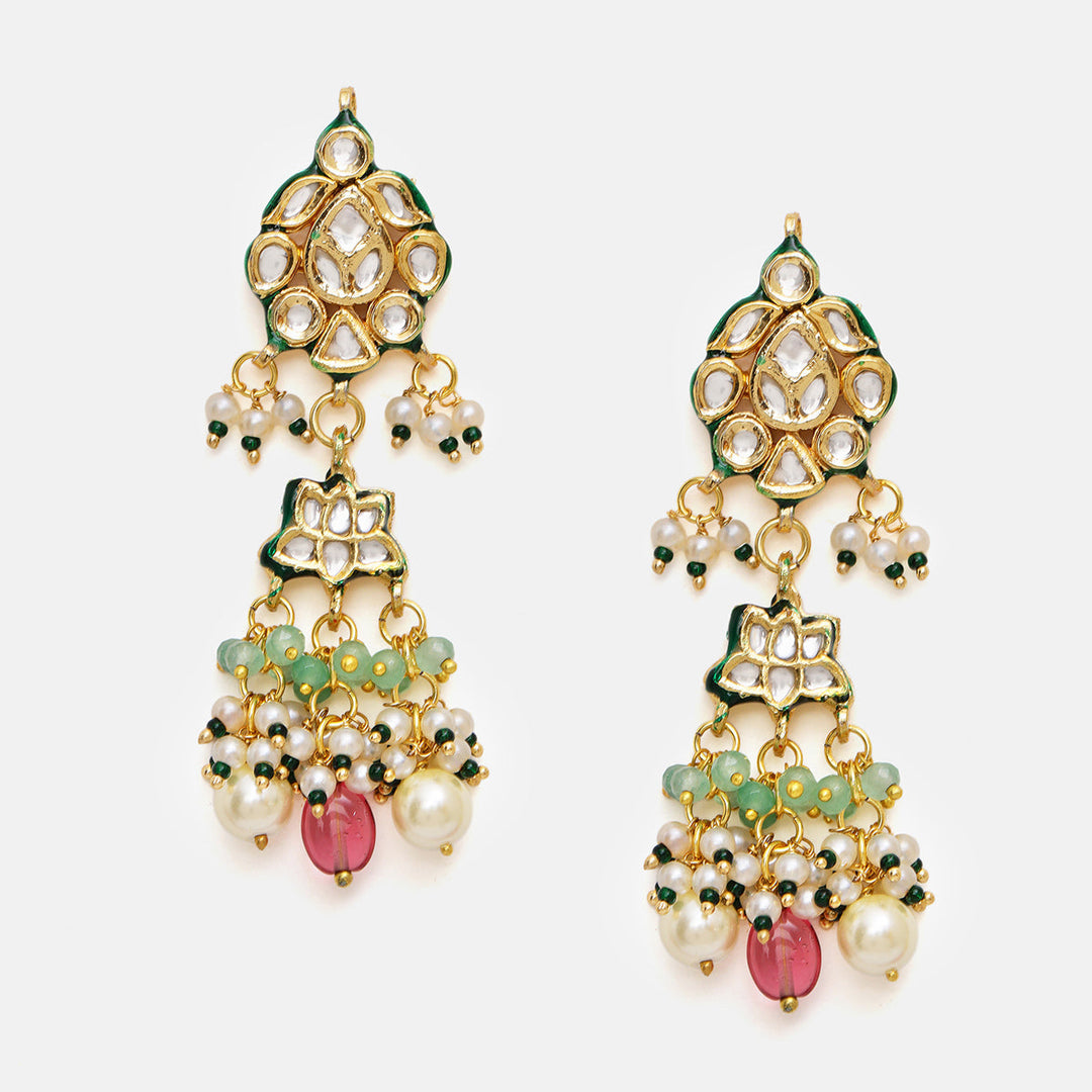 Long Multi Kundan Necklace with Earrings | SHOBITAM