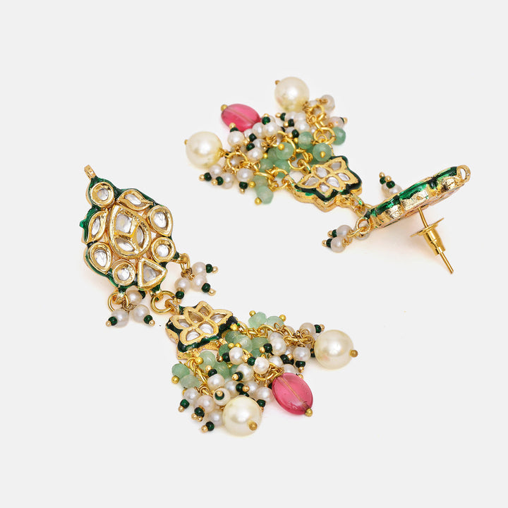 Long Multi Kundan Necklace with Earrings | SHOBITAM