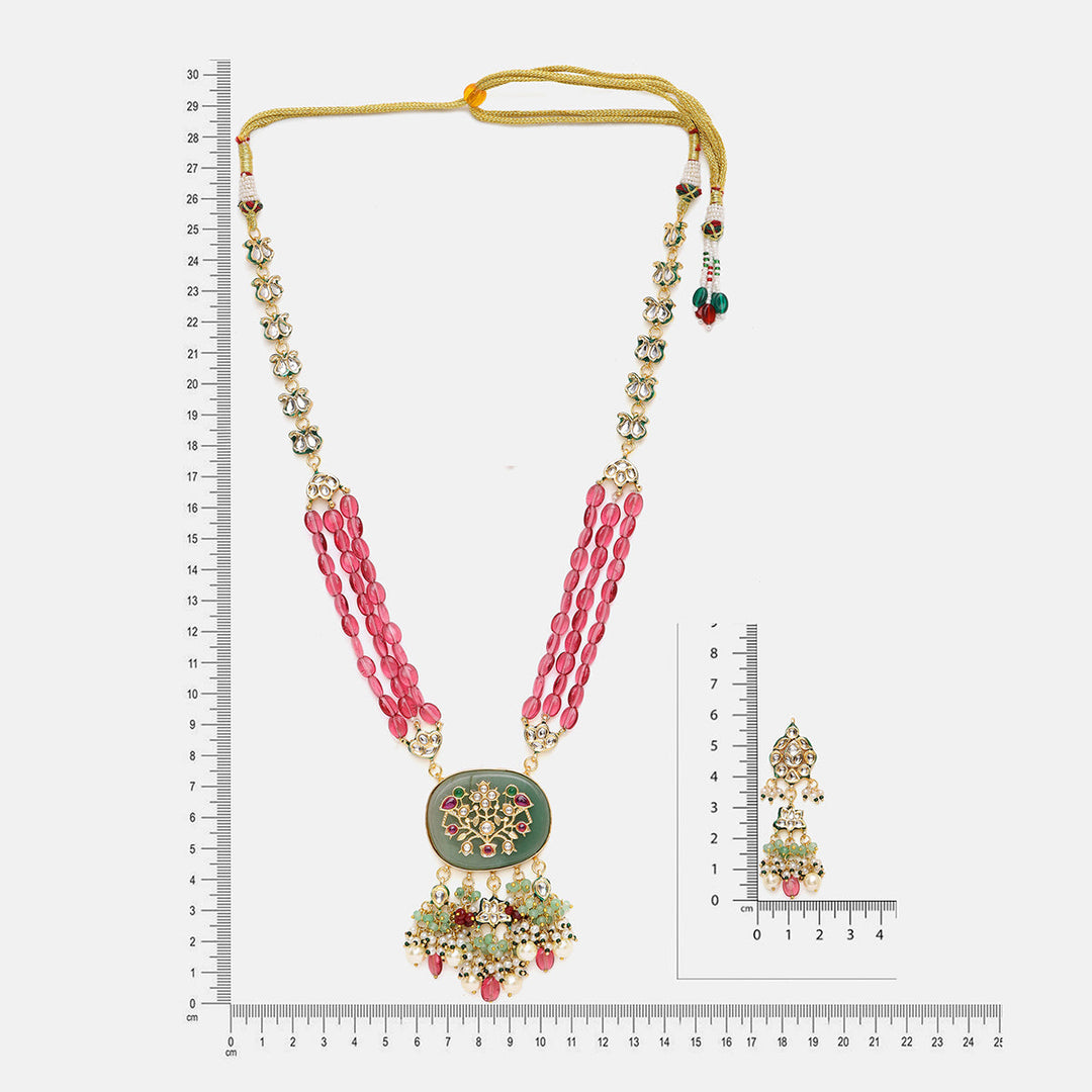 Long Multi Kundan Necklace with Earrings | SHOBITAM