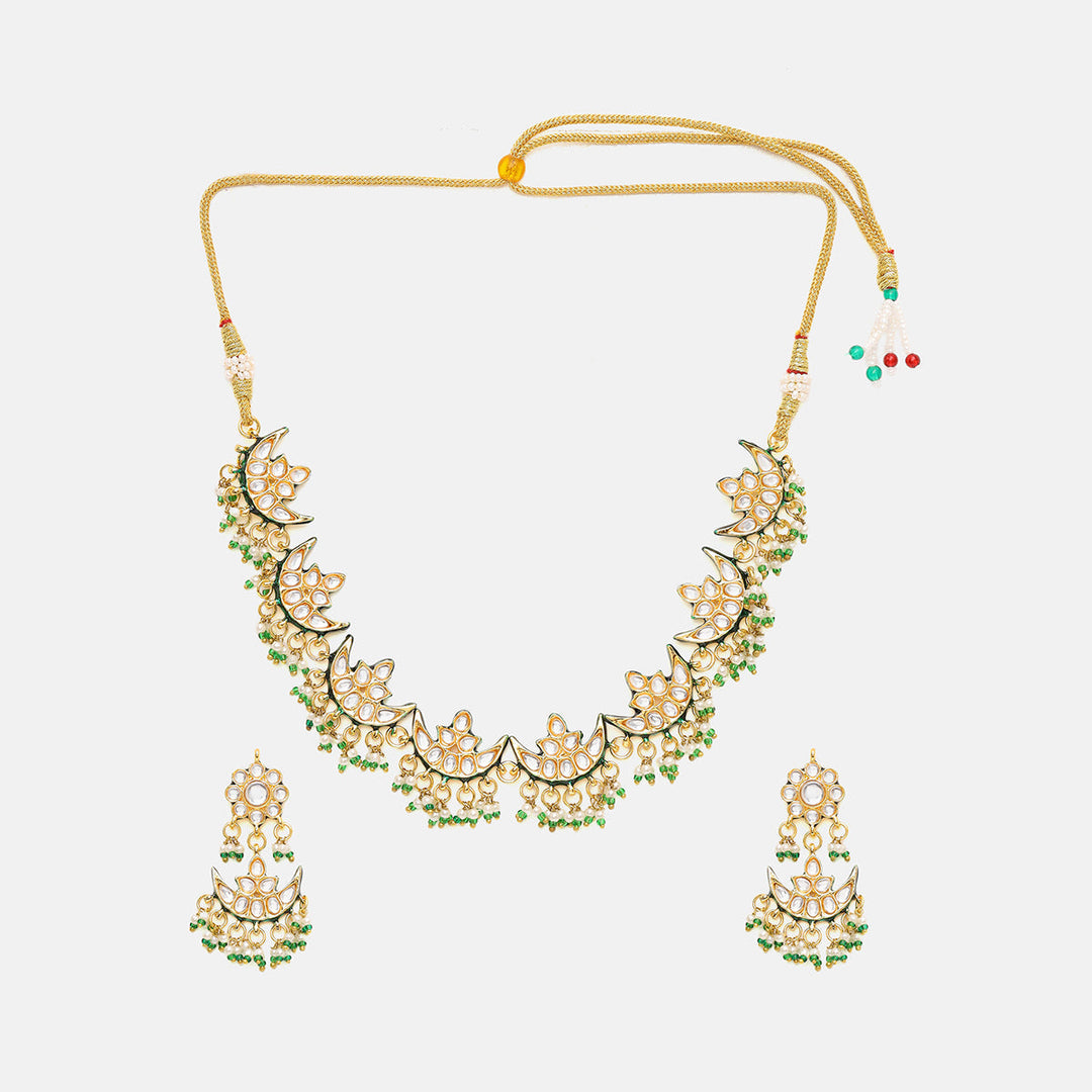Half Moon Kundan Necklace with Earrings | SHOBITAM