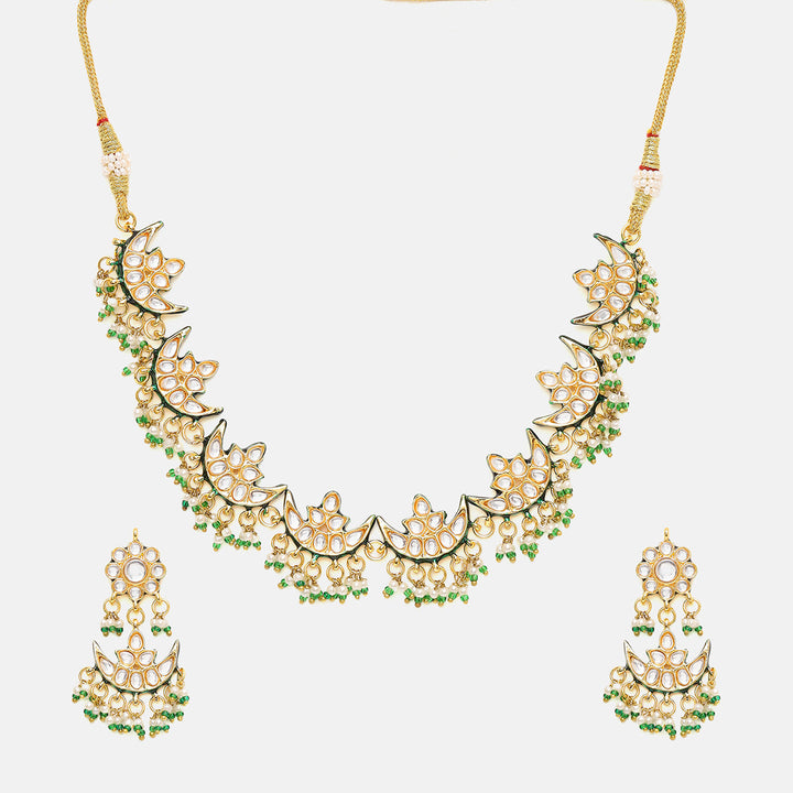 Half Moon Kundan Necklace with Earrings | SHOBITAM