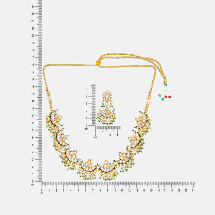 Half Moon Kundan Necklace with Earrings | SHOBITAM