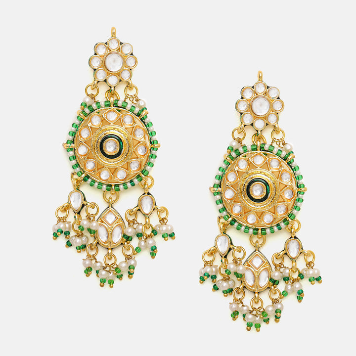 Kundan Collar Green Necklace with Earrings & Maang Tikka | SHOBITAM