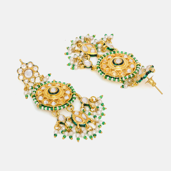 Kundan Collar Green Necklace with Earrings & Maang Tikka | SHOBITAM
