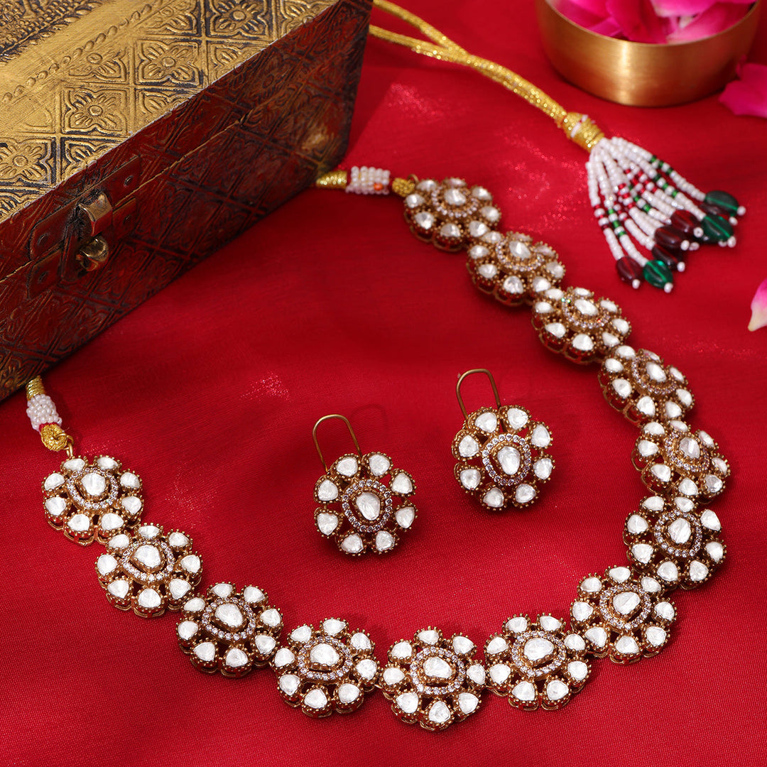 Kundan Flower Necklace with Stud Earrings | SHOBITAM