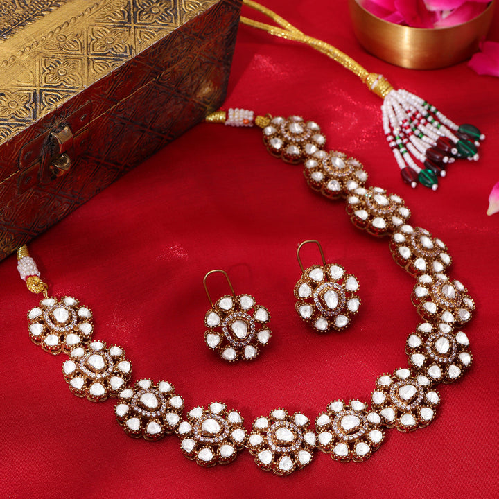 Kundan Flower Necklace with Stud Earrings | SHOBITAM