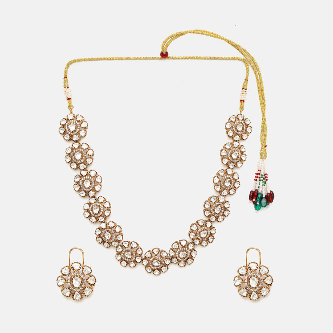 Kundan Flower Necklace with Stud Earrings | SHOBITAM