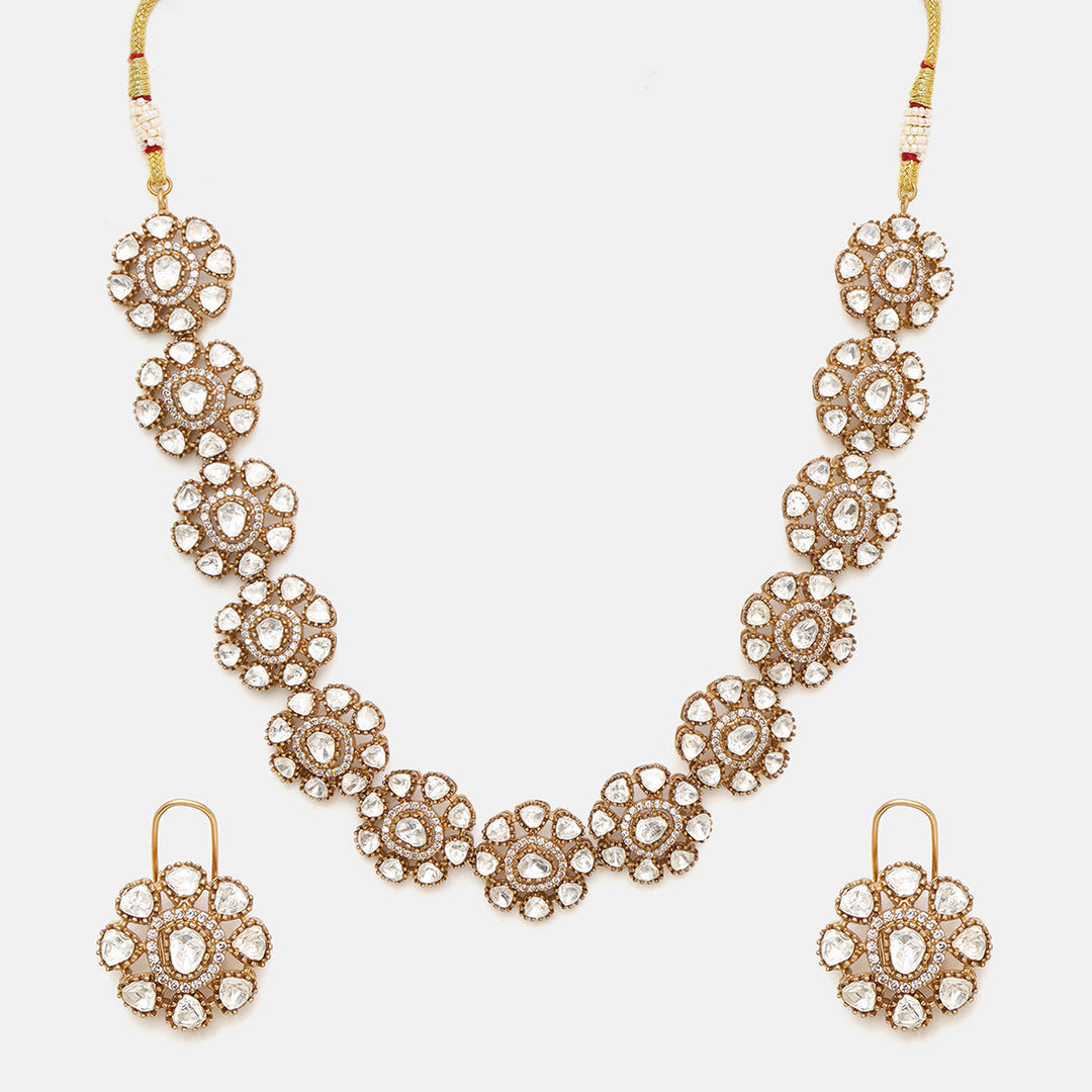 Kundan Flower Necklace with Stud Earrings | SHOBITAM