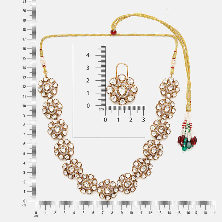 Kundan Flower Necklace with Stud Earrings | SHOBITAM