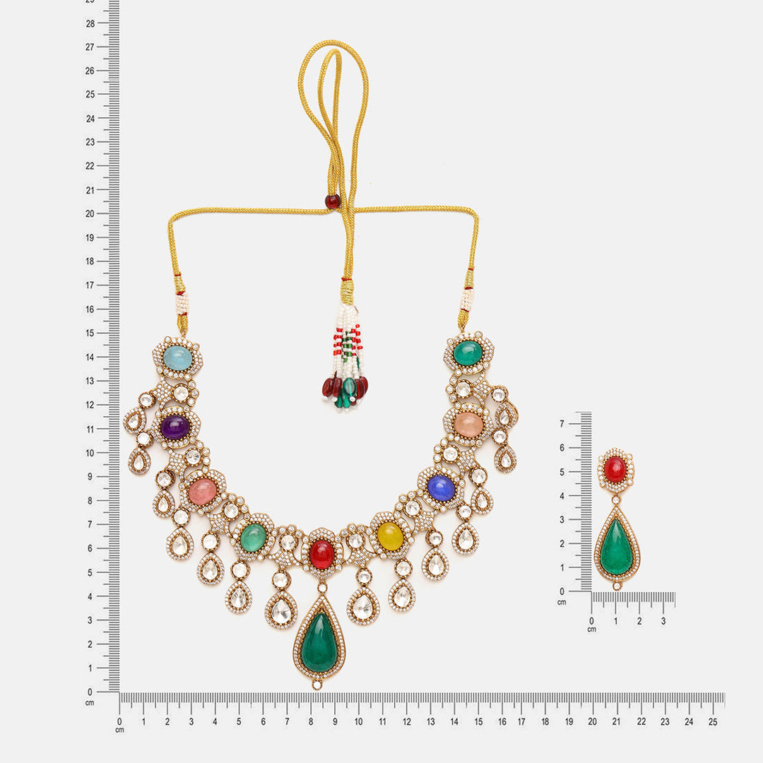 Multi Maharani Kundan and Stonework Necklace with Earrings | SHOBITAM