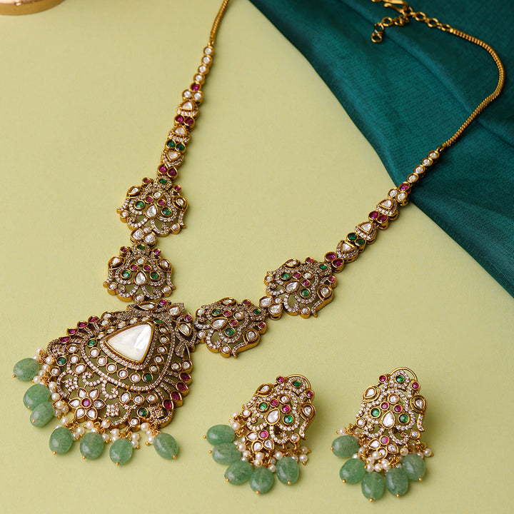 Long Kundan Heavy Maharani Necklace with Earrrings | SHOBITAM