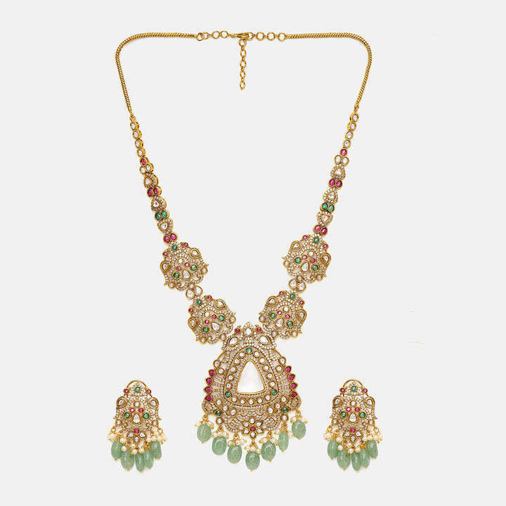 Long Kundan Heavy Maharani Necklace with Earrrings | SHOBITAM