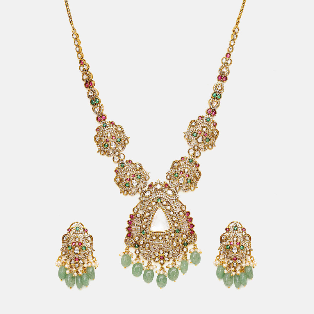 Long Kundan Heavy Maharani Necklace with Earrrings | SHOBITAM