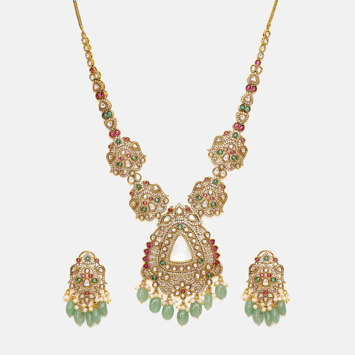 Long Kundan Heavy Maharani Necklace with Earrrings | SHOBITAM