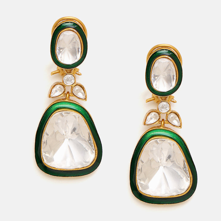 Green Meenakari Kundan Layered Necklace with Earrings | SHOBITAM