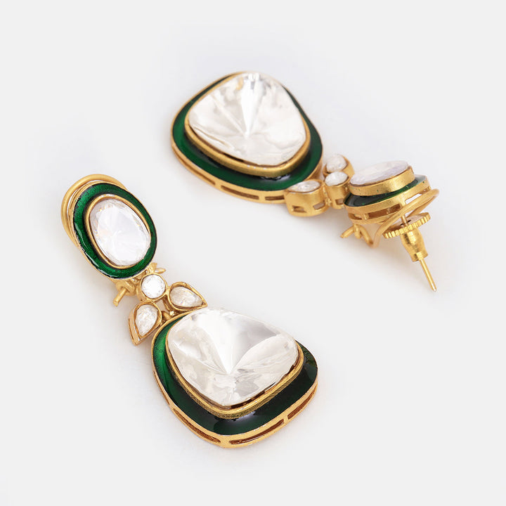 Green Meenakari Kundan Layered Necklace with Earrings | SHOBITAM
