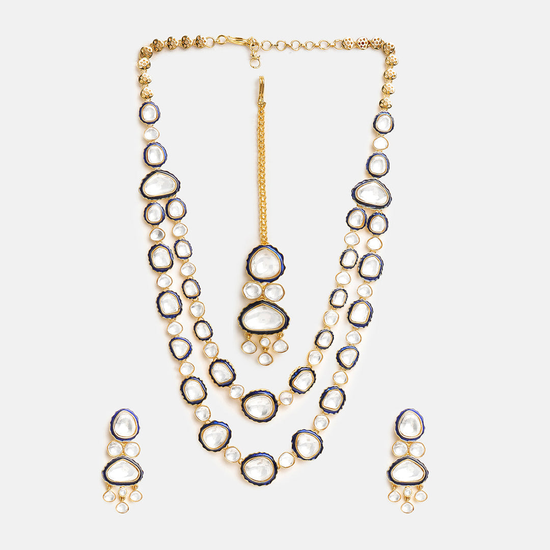 Blue Meenakari Kundan Layered Necklace with Earrings & Maang Tikka | SHOBITAM