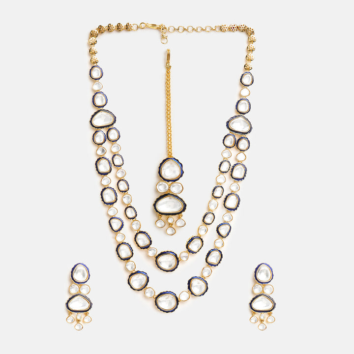 Blue Meenakari Kundan Layered Necklace with Earrings & Maang Tikka | SHOBITAM