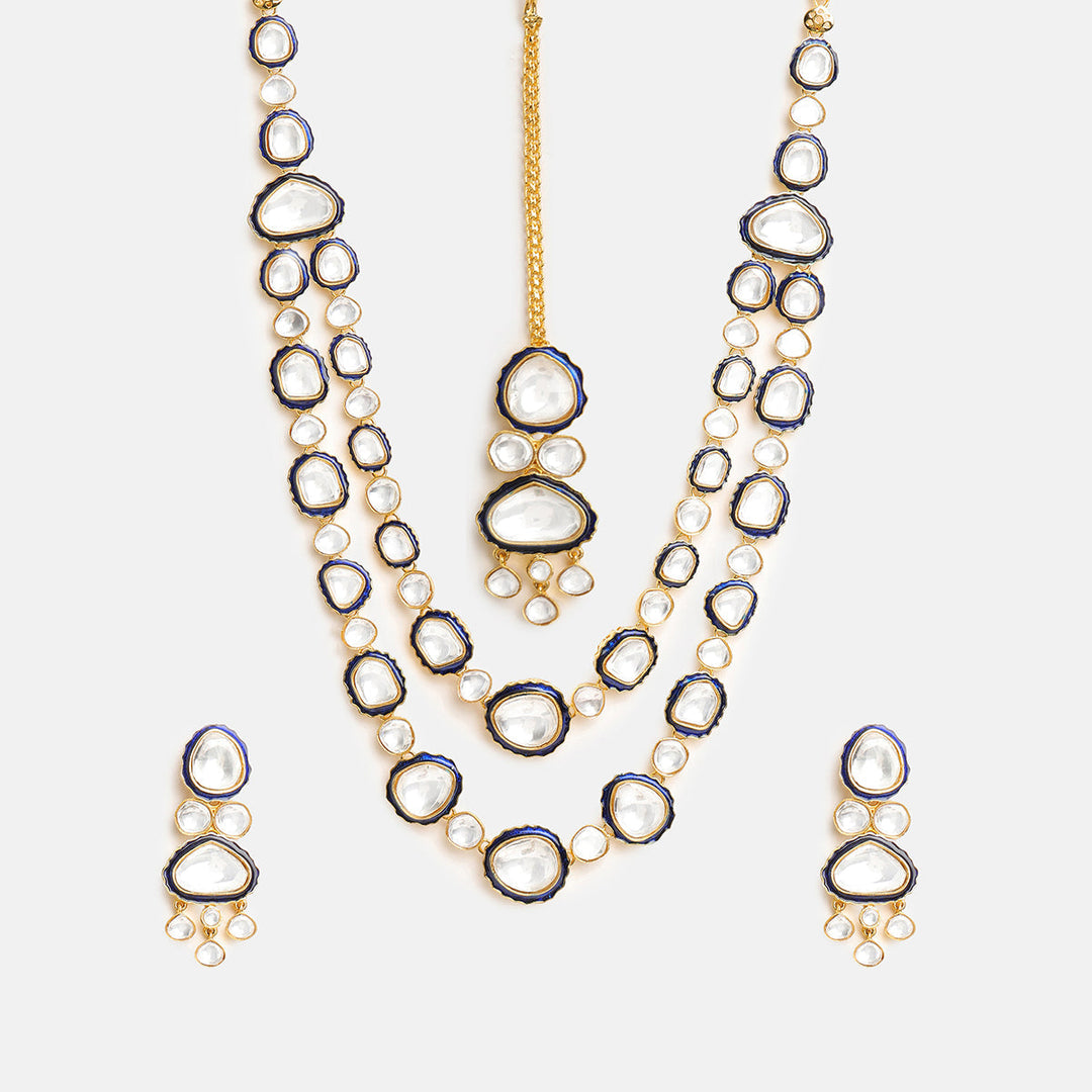 Blue Meenakari Kundan Layered Necklace with Earrings & Maang Tikka | SHOBITAM