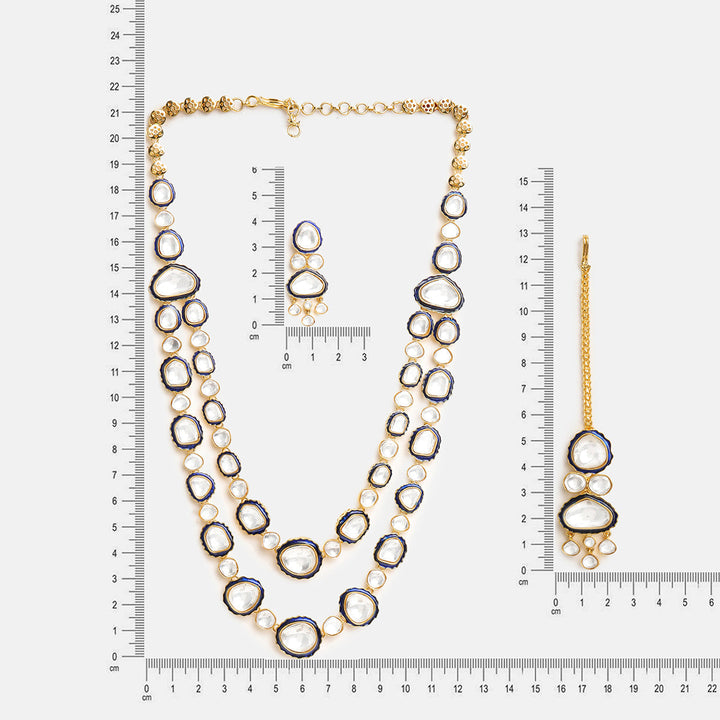 Blue Meenakari Kundan Layered Necklace with Earrings & Maang Tikka | SHOBITAM