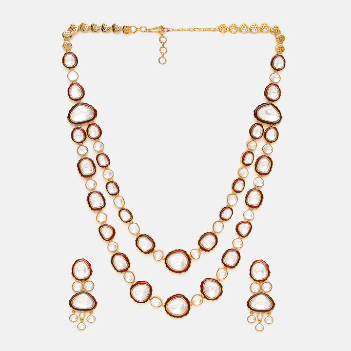 Red Meenakari Kundan Layered Necklace with Earrings & Maang Tikka | SHOBITAM