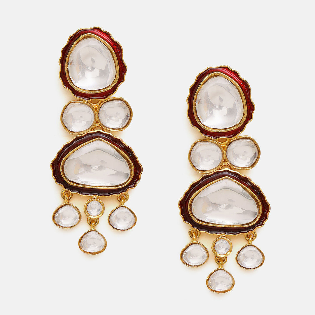 Red Meenakari Kundan Layered Necklace with Earrings & Maang Tikka | SHOBITAM
