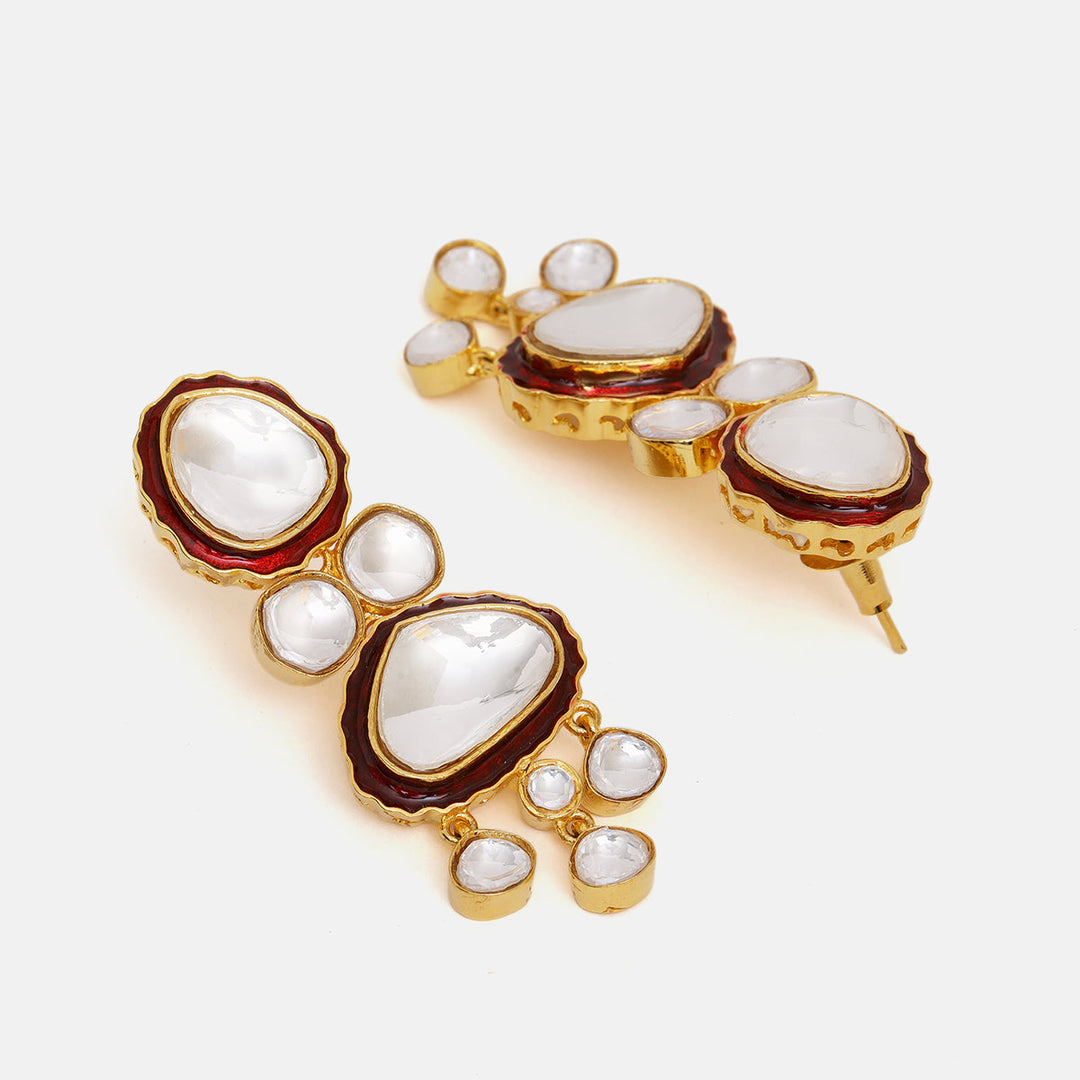 Red Meenakari Kundan Layered Necklace with Earrings & Maang Tikka | SHOBITAM