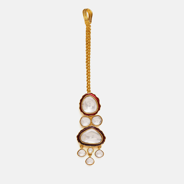 Red Meenakari Kundan Layered Necklace with Earrings & Maang Tikka | SHOBITAM