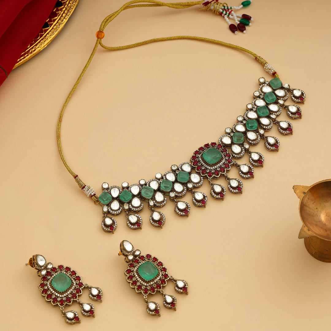 Stonework Moissanite Choker with Earrings| SHOBITAM