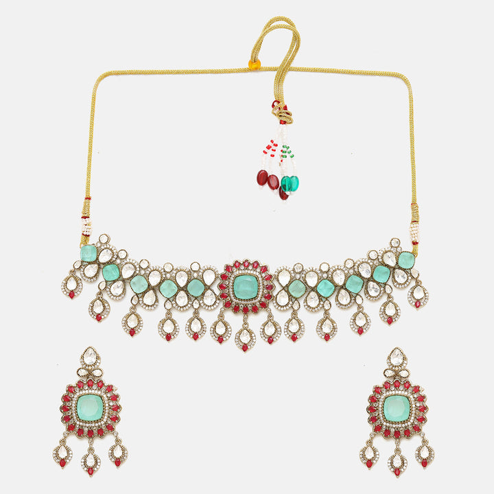 Stonework Moissanite Choker with Earrings| SHOBITAM